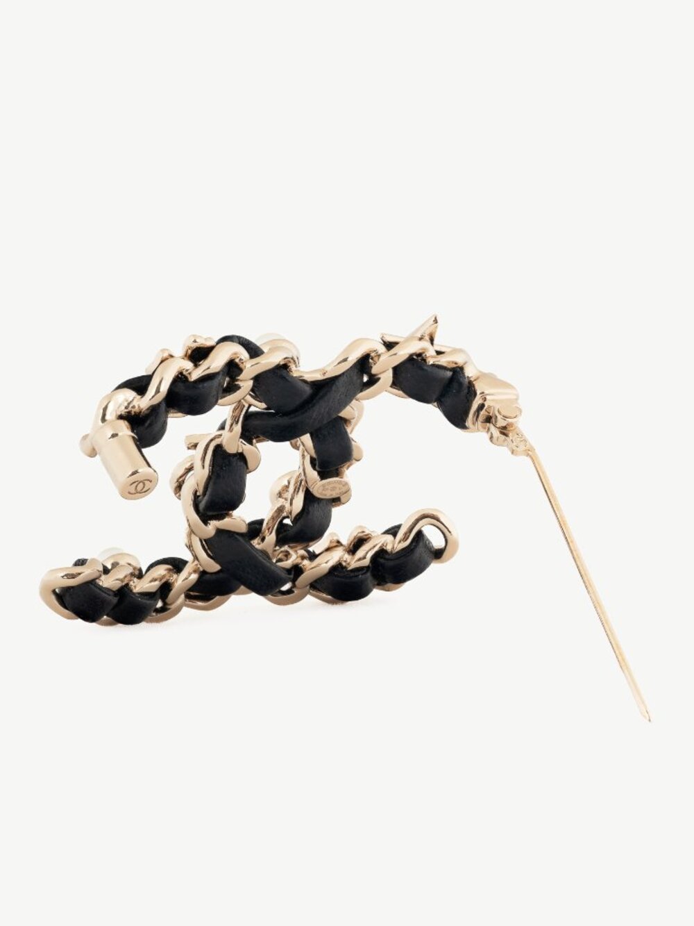 Chanel Black Leather Embellished CC-Logo Brooch - Picture 2 of 6
